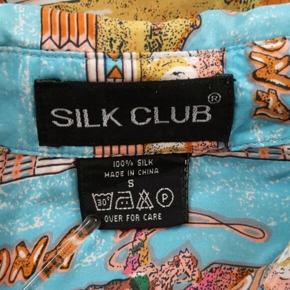 Vintage Silk Club Arizona Cowboy Print Button Down Casual Silk Shirt - Picture 2 of 4